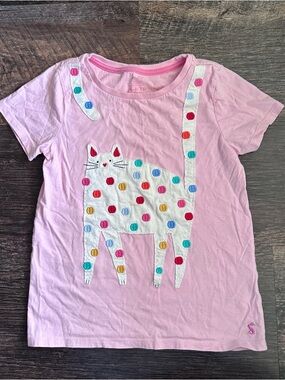 Joules Pink Short Sleeve Tee with White Polka-Dot Cat